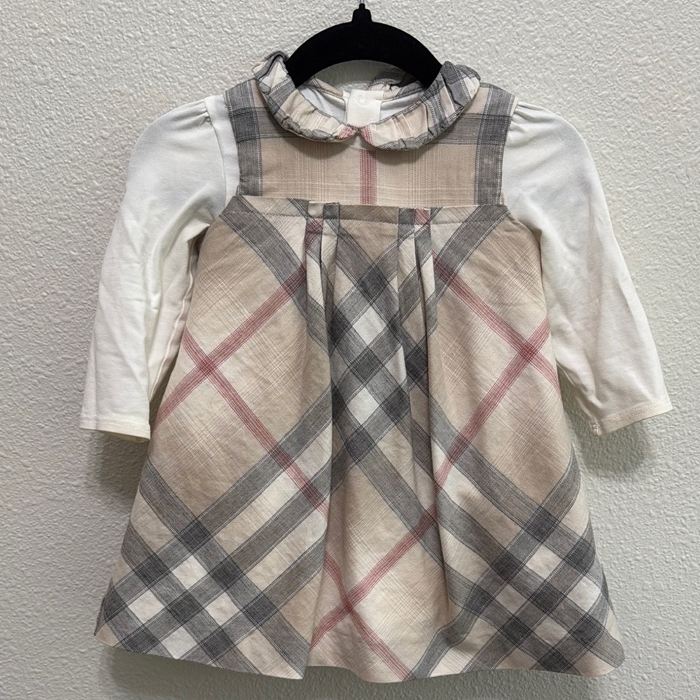 Burberry Kids Plaid Dress Set - Gray, Pink, Cream